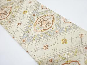 アンティーク　花に幾何学模様織り出し袋帯（材料）